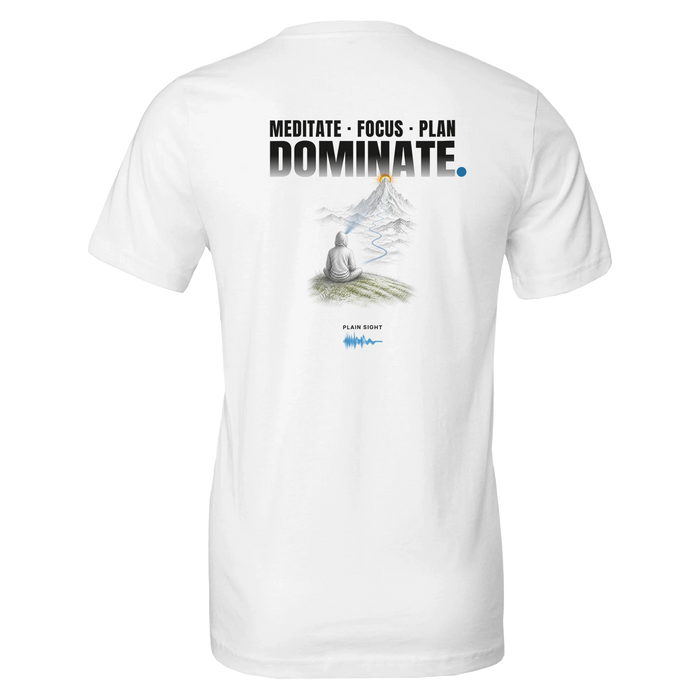 Back of the MEDITATE FOCUS PLAN DOMINATE tee